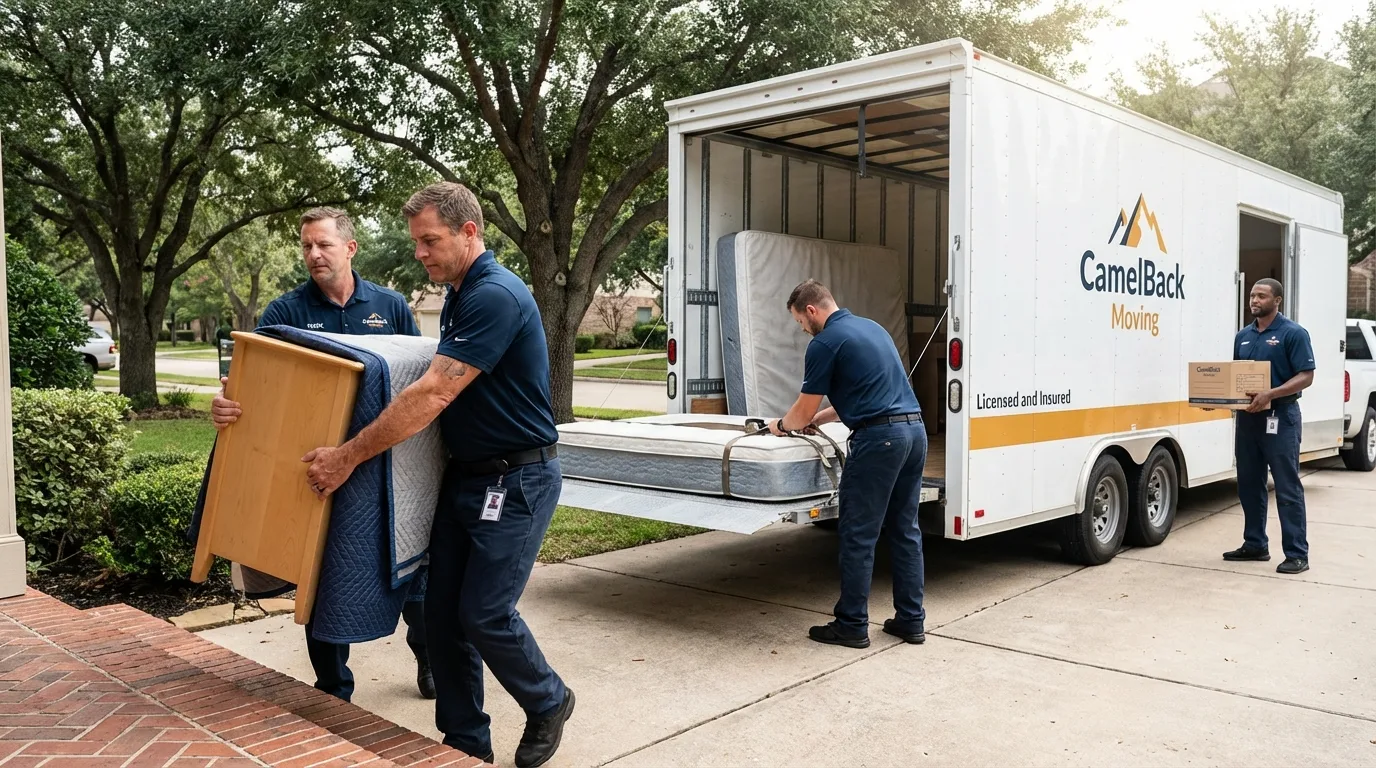 Crew loading residential truck for cross-state move from Fostoria, OH